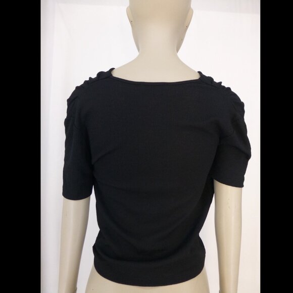 Zara Trafaluc Deep V-Neck, Faux Wrap Black Top - Picture 4 of 8